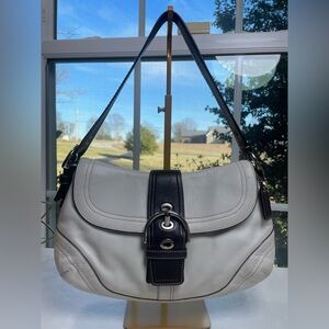 Coach Large Soho Two-Tone Leather Hobo Shoulder Bag in White/Dark Brown